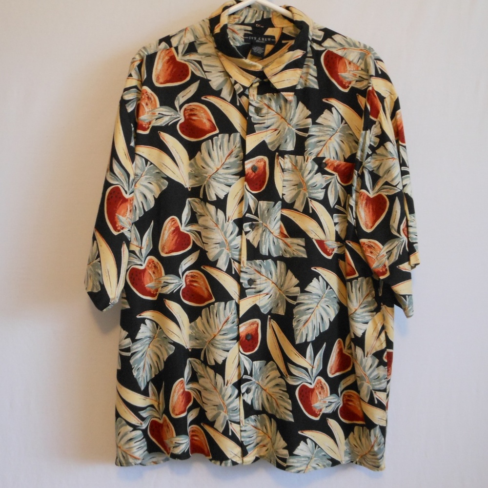 IVY CREW tropical hawaiian floral print black 2XL
